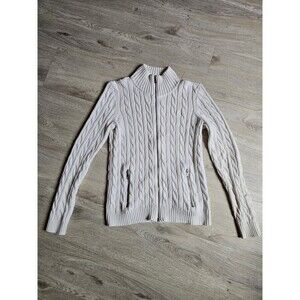 Ralph Lauren Black Label Ivory Cable Knit Cotton Full Zip Sweater Size S